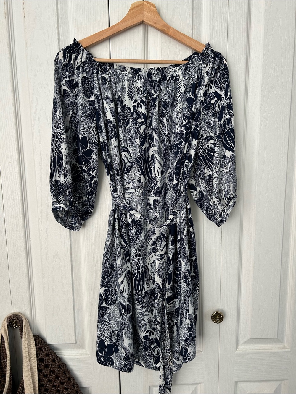 Women's Navy & White Floral Off-Shoulder Dress